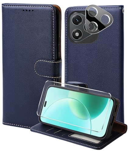 WQRTYJK Handyhülle für Honor 400 Lite 5G Hülle Mit 1 Stück Panzer Schutz Glas und Kamera Schutzfolie,RFID Blockierung,Premium PU Leder, Kartenfach, Ständer, Schutzhülle Klapphülle - Blau von WQRTYJK