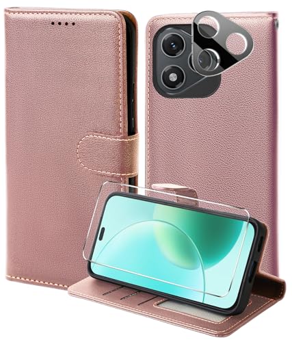 WQRTYJK Handyhülle für Honor 400 Lite 5G Hülle Mit 1 Stück Panzer Schutz Glas und Kamera Schutzfolie,RFID Blockierung,Premium PU Leder, Kartenfach, Ständer, Schutzhülle Klapphülle - Rosa von WQRTYJK
