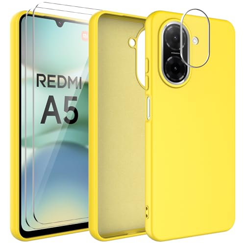 WQRTYJK Kompatibel mit Xiaomi Redmi A5 Hülle mit 2 Stück Schutzfolie und 1 Stück Kameraobjektivschutz, Soft Mikrofaserfutter Handyhülle Kratzfest stoßfeste Schutz Case - Gelb von WQRTYJK