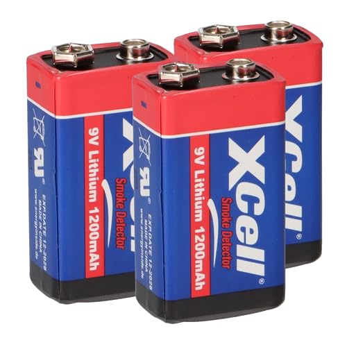 3X Batterie Lithium 9 Volt Block 1200mAh, 9v E-Block (U9VL, CR-9V, 6LR61) 10 Jahres Batterie ideal für z.B. Rauchmelder, Feuermelder, Messgeräte, Mikrofone u.v.m. AKKUman Set (3 Stück) von WSB Battery