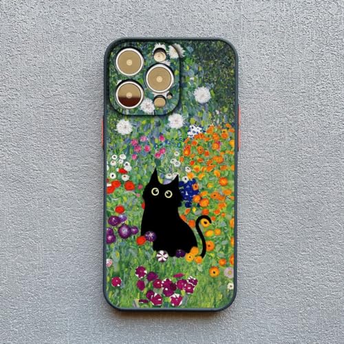 WSDSM Retro Ölgemälde Van-Gogh Katze Handyhülle für iPhone 7 8 Plus X XS XR 14 15 Pro Max Plus 13 12 11 Pro Max Mini stoßfeste Hülle, schwarz YHM 4, für iPhone 11 von WSDSM