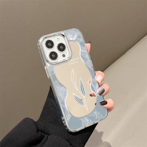 WSDSMS Blattspiegel-Make-up-Telefonhülle für iPhone 11 14 Pro Max 12 13 15 XR X XS Max Hülle Laub bemalte Glasspiegel-Rückseite, ha19, für iPhone 15Pro Max von WSDSMS