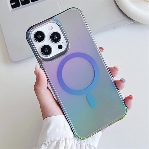 WSDSMS Farbverlaufsfarbe Kabelloses Laden Klare Hülle für iPhone 15 12 13 14 Pro Max Plus Luxuriöse magnetische Hart-PC-Abdeckung, Lila, Für iPhone 15 von WSDSMS