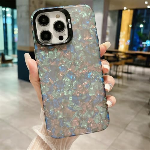 WSDSMS Luxuriöse Bling Glitter Dream Conch Shell Marmor-Handyhülle für iPhone 11 12 13 14 15 Pro Max 15plus Stoßfeste Stoßstangen-Rückseite, Schwarz, Für iPhone 12Pro Max von WSDSMS