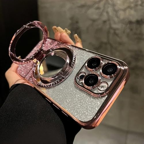 WSDSMS Luxuriöse Glitzerspiegel-Ständerhülle für iPhone 16 15 14 13 12 Pro Max 11 X Xr XsMax 7 8 Plus Halterung Farbverlauf Make-Up Beschichtungsabdeckung, Pink, Für iPhone 13 Pro von WSDSMS