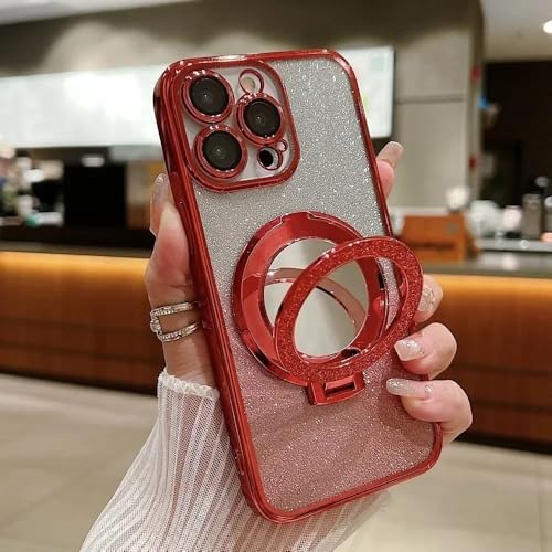 WSDSMS Luxuriöse Glitzerspiegel-Ständerhülle für iPhone 16 15 14 13 12 Pro Max 11 X Xr XsMax 7 8 Plus Halterung Farbverlauf Make-Up Beschichtungsabdeckung, rot, für iPhone 13 Mini von WSDSMS