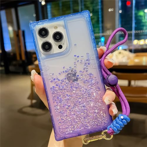 WSDSMS Luxuriöse glitzernde, durchsichtige Farbverlaufshülle für iPhone 14 PRO MAX, Diamant-Flüssigkeits-Treibsandhülle für iPhone 15 PRO MAX 11 12 13, blau-Violettes Armband, für iPhone 15 PRO MAX WSDSMS Luxuriöse glitzernde, durchsichtige Farbverlaufshülle für iPhone 14 PRO MAX, Diamant-Flüssigkeits-Treibsandhülle für iPhone 15 PRO MAX 11 12 13, blau-Violettes Armband, für iPhone 15 PRO MAX von WSDSMS