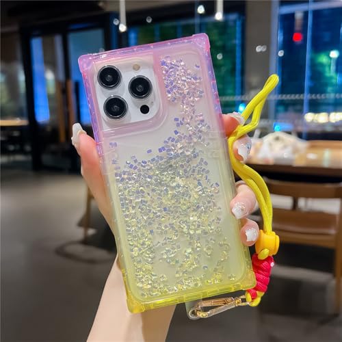 WSDSMS Luxuriöse glitzernde, durchsichtige Farbverlaufshülle für iPhone 14 PRO MAX, Diamant-Flüssigkeits-Treibsandhülle für iPhone 15 PRO MAX 11 12 13, rosa-gelbes Armband, für iPhone 15 Pro WSDSMS Luxuriöse glitzernde, durchsichtige Farbverlaufshülle für iPhone 14 PRO MAX, Diamant-Flüssigkeits-Treibsandhülle für iPhone 15 PRO MAX 11 12 13, rosa-gelbes Armband, für iPhone 15 Pro von WSDSMS