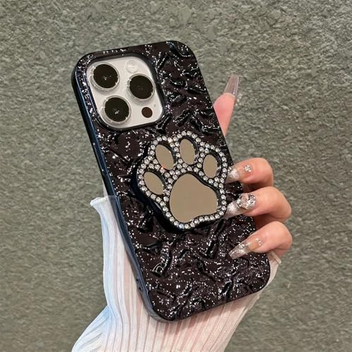 WSDSMS Niedliche Handyhülle mit Katzenklauenhalterung und Diamantspiegel für iPhone 15 14 13 12 11 Pro Max, 3D-Faltenbeschichtung, stoßfeste Standabdeckung, Schwarz, für iPhone 12 WSDSMS Niedliche Handyhülle mit Katzenklauenhalterung und Diamantspiegel für iPhone 15 14 13 12 11 Pro Max, 3D-Faltenbeschichtung, stoßfeste Standabdeckung, Schwarz, für iPhone 12 von WSDSMS