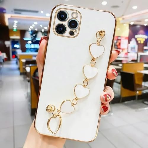 WSDSMS Plating Love Heart Armband Kettenhülle für iPhone 15 14 12 11 13 Pro Max X XS 13pro 14pro 7 8 Plus Stoßfeste Hülle, Weiß, für iPhone xsmax von WSDSMS