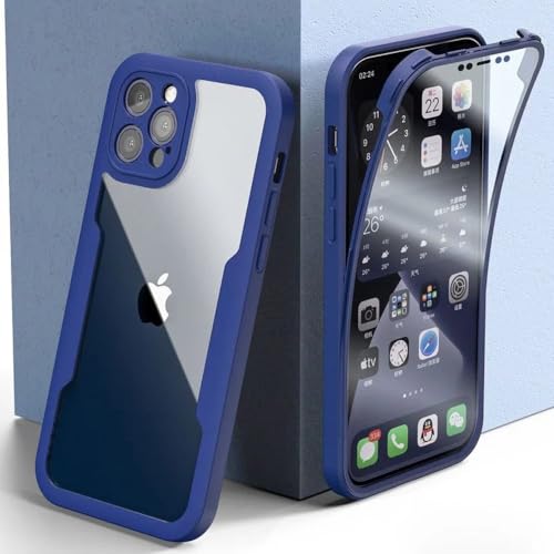 WSDSMS Stoßfeste, 360-Grad-klare Handyhülle für iPhone 15 13 12 14 11 Pro Max X XS XR 7 8 6 6S Plus Abdeckung Kameraobjektiv-Bildschirm Vollständiger Schutz, Blau, Für iPhone 12Pro Max von WSDSMS