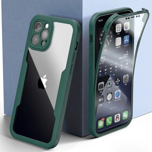 WSDSMS Stoßfeste, 360-Grad-klare Handyhülle für iPhone 15 13 12 14 11 Pro Max X XS XR 7 8 6 6S Plus Abdeckung Kameraobjektiv-Bildschirm Vollständiger Schutz, grün, für iPhone 13Pro Max von WSDSMS