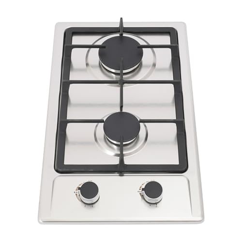 3KW+1,75KW Gaskochmulde mit 2 Brennern, Tragbare Gaskochmulde, Flüssiggas/Erdgas-Kochmulde mit Druckminderer, Edelstahl-Gaskochmulde für kleine Küchen und den Außenbereich (Silber) von WSIKGHU