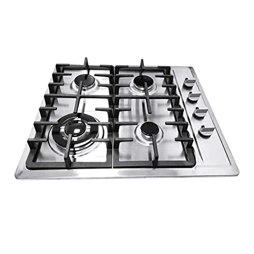 WSIKGHU Gaskochfeld, 4/5 Brenner aus Edelstahl, Propangaskochfeld mit Impulszündung, inklusive Düse und Topfhalter-Kit (4-Flammen) von WSIKGHU