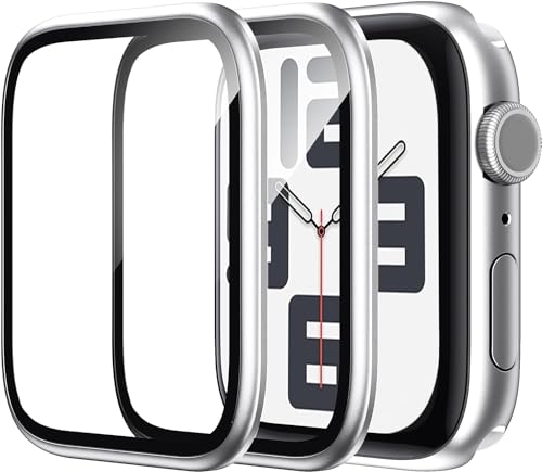 WSKEN Displayschutzfolie für Apple Watch, 40 mm, Serie SE2/SE/6/5/4, Rahmen aus Titanlegierung + 9H gehärtetes Glas, [Originalbehalten] [berührungsempfindlich] leichtes Schutzglas für iWatch 40 mm, 2 von WSKEN