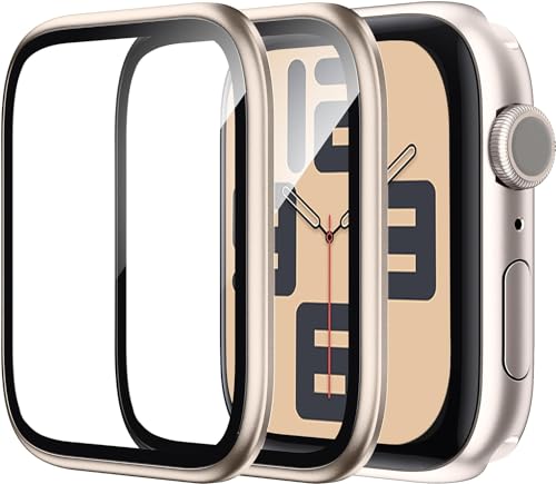 WSKEN Displayschutzfolie für Apple Watch, 44 mm, Serie 9, 8, 7, Rahmen aus Titanlegierung + 9H gehärtetes Glas, [Original] [berührungsempfindlich] leichtes Schutzglas für iWatch 44 mm, 2 Stück von WSKEN