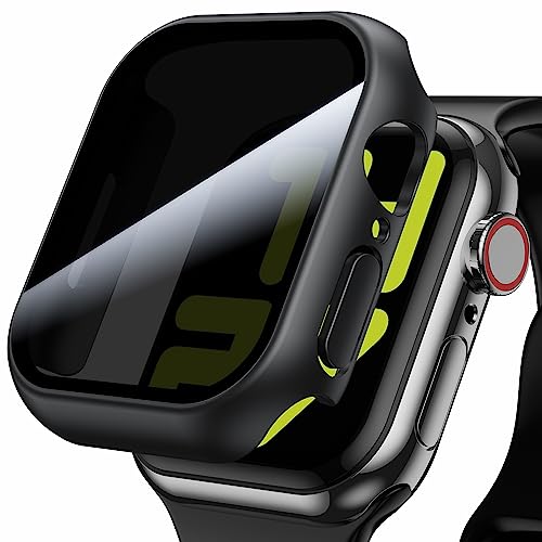 WSKEN Hülle mit Sichtschutz Displayschutz Kompatibel mit Apple Watch Series 9/8/7 45 mm,Hard PC Ultradünne Schutz Case für iWatch 45mm Privacy schutzfolie, 2 Stück,Schwarz von WSKEN