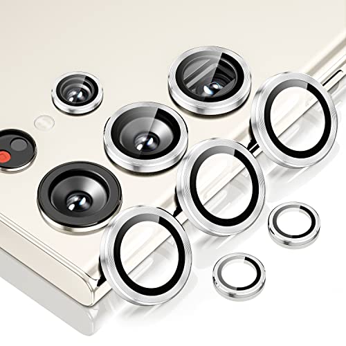 WSKEN Kameraschutz für Samsung Galaxy S23 Ultra Kamera Schutzfolie, Kratzfestes dünnes gehärtetes Glas mit Individuell Metallring Kamera Schutzfolie,Silber von WSKEN