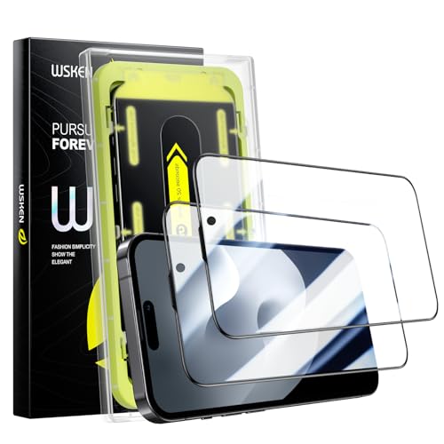 WSKEN Schutzfolie für iPhone 15 Pro,[Auto Dust-Elimination] 9H Härte HD-Klar Vollständige Deckung Displayschutz Folie,Starker Anti-Fingerabdruck, Bläschenfrei,Kratzfest,2 Stück von WSKEN