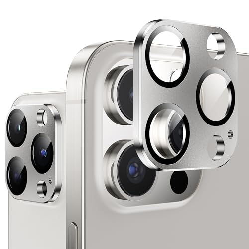 WSKEN für iPhone 15 Pro Max/iPhone 15 Pro Kameraschutz, Matte Einteiliger Aluminiumlegierung Glas Kamera schutz Kratzfestes Cover Zubehör White Titanium von WSKEN