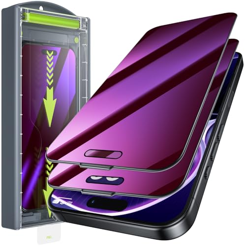 WSKEN für iPhone 16 Pro Max für Panzerglas Sichtschutz - [Anti Blaulicht] [Auto Dust-Elimination] Purpur Augenschutz Privacy 9H Härte Full Screen Displayschutz Folie,Anti Fingerabdruck,Bläschenfrei von WSKEN
