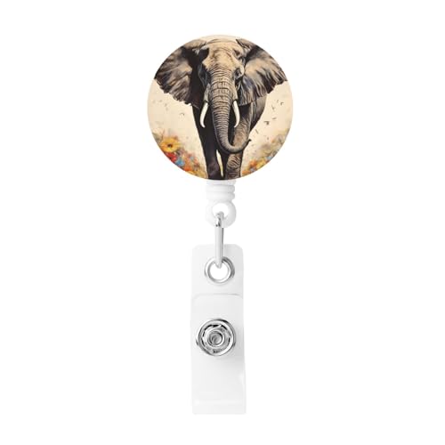 Elefant Malerei Einziehbarer Ausweishalter ID Card Badge Halter Badge Clip mit Kartenhalter ID Name Kartenhalter Schlüsselhalter Badge Reel für Schlüsselanhänger Büro Arbeit von WSOIHFEC