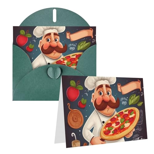 WSOIHFEC Grußkarte mit Pizza-Motiv, bedruckt, lustige Geburtstagskarte, blanko, gefaltet, 15,2 x 10,2 cm, Dankeskarte mit bunten Umschlägen für alle Anlässe von WSOIHFEC