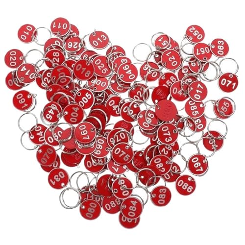Runde Nummer Schlüsselanhänger 100 Stück Schlüsselanhänger Zahlen von 1 bis 100 Aufbewahrungsnummernschilder Badezimmernummernschild Handschild Hängeschild(Red) von WSQHAO