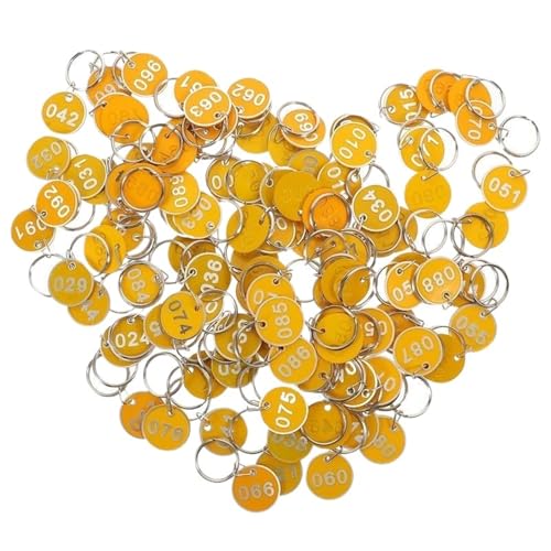 Runde Nummer Schlüsselanhänger 100 Stück Schlüsselanhänger Zahlen von 1 bis 100 Aufbewahrungsnummernschilder Badezimmernummernschild Handschild Hängeschild(Yellow) von WSQHAO