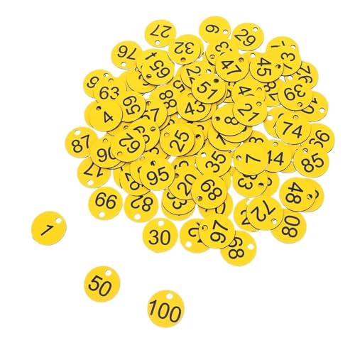Runde Nummer Schlüsselanhänger 100 Stück nummerierte Kunststoffetiketten mit runden Löchern, Schlüsselanhänger, Kennungen for Fitnessstudio, Saunen, Hotels, Schulen, Büros(Yellow) von WSQHAO
