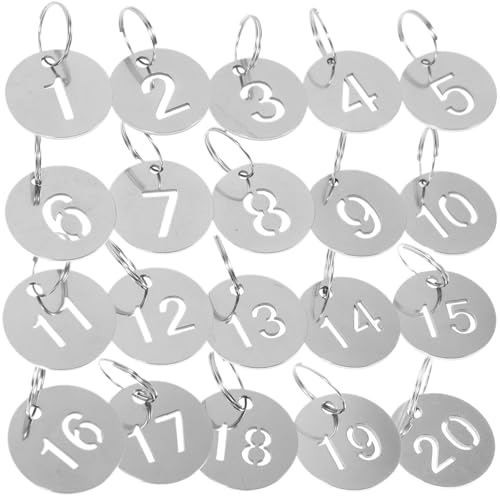 Runde Nummer Schlüsselanhänger 20 Stück nummerierte Etiketten aus Edelstahl, runde Etiketten, Schlüsselanhänger, Schließfach, Metallnummernkarten, Kleidungsstück-Identifikationsmarken von WSQHAO
