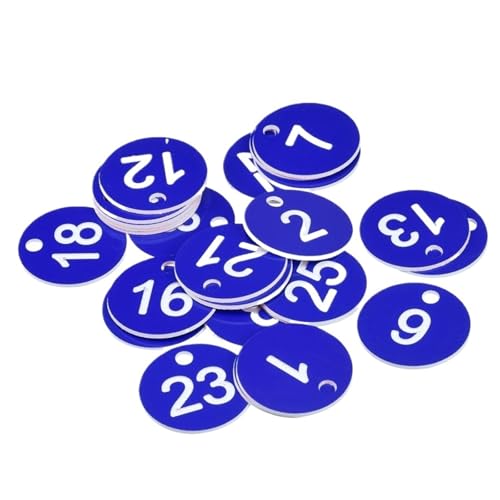 Runde Nummer Schlüsselanhänger 25 Stück 1-25 Nummernschilder Schlüsselanhänger Schilder Spind Label Gravierte ID-Tags for Kleidung Live Sale Dekoration Nummernschilder(Blue) von WSQHAO