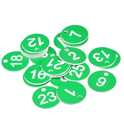 Runde Nummer Schlüsselanhänger 25 Stück 1-25 Nummernschilder Schlüsselanhänger Schilder Spind Label Gravierte ID-Tags for Kleidung Live Sale Dekoration Nummernschilder(Green) von WSQHAO