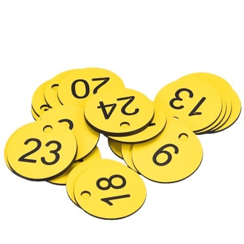Runde Nummer Schlüsselanhänger 25 Stück 1-25 Nummernschilder Schlüsselanhänger Schilder Spind Label Gravierte ID-Tags for Kleidung Live Sale Dekoration Nummernschilder(Yellow) von WSQHAO