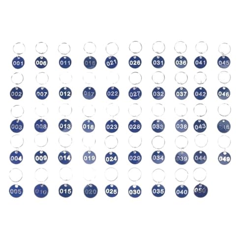 Runde Nummer Schlüsselanhänger 50 Stück Aufbewahrungsetiketten aus Aluminiumlegierung, Metallnummernschilder, nummerierte Schlüssel, nummerierte Etiketten 1–50 (Nummer 1–50)(Blue) von WSQHAO