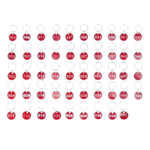 Runde Nummer Schlüsselanhänger 50 Stück Aufbewahrungsetiketten aus Aluminiumlegierung, Metallnummernschilder, nummerierte Schlüssel, nummerierte Etiketten 1–50 (Nummer 1–50)(Red) von WSQHAO