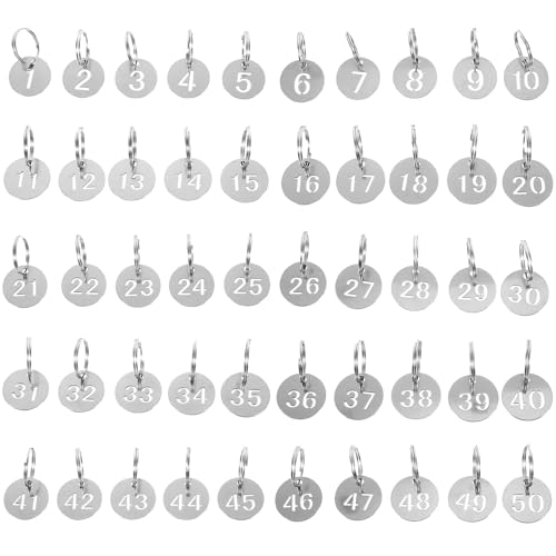 Runde Nummer Schlüsselanhänger 50 Stück Nummern-ID-Tags Schlüsselanhänger Edelstahl Nummerierte Tags 1-50 Rund geformte nummerierte Tags Runde Nummer Schlüsselanhänger 50 Stück Nummern-ID-Tags Schlüsselanhänger Edelstahl Nummerierte Tags 1-50 Rund geformte nummerierte Tags von WSQHAO