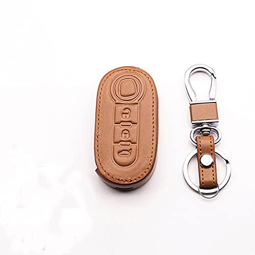 WSWJDW Leder 3 Tasten Flip Remote Key Blank Remote Autoschlüssel Case Cover Schlüsselanhänger Ring Schlüsseltasche, passend für FIAT 500,braun von WSWJDW