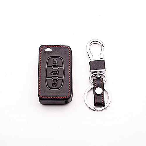 WSWJDW Leder Auto Fernbedienung Autoschlüssel Hülle Schlüsselanhänger Ring Schlüsseltasche, passend für Peugeot Rcz 206 207 306 307 308 407 408 Citroen C2 C3 C4 C5,schwarz von WSWJDW
