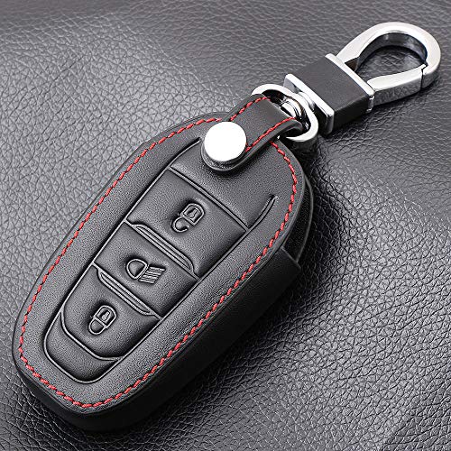 WSWJDW Leder Autoschlüssel Schutzhülle 3 Tasten Schlüsselanhänger Ring Schlüsseltasche, passend für Peugeot 308 408 508 2008 3008 4008 5008 von WSWJDW