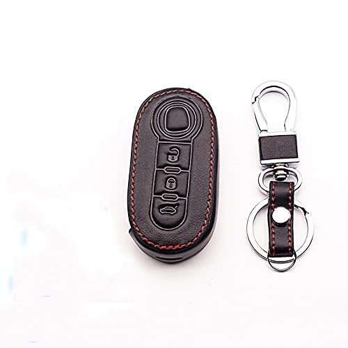 WSWJDW Neue Leder Schlüsselhülle Abdeckung 3 Tasten Flip Fernbedienung Schlüsselanhänger Fernbedienung Auto Auto Teile Zubehör, Fit für FIAT 500, schwarz von WSWJDW