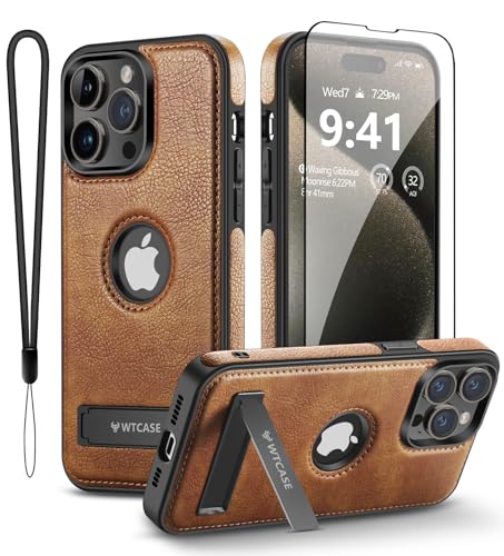 WTCASE Magnetisch für iPhone 15 Pro Max Lederhülle, eingebauter unsichtbarer Ständer [kompatibel mit Magsafe], schützende schlanke Kickstand Handyhülle kompatibel mit iPhone 15 Pro Max (2023) 6,7 Zoll von WTCASE