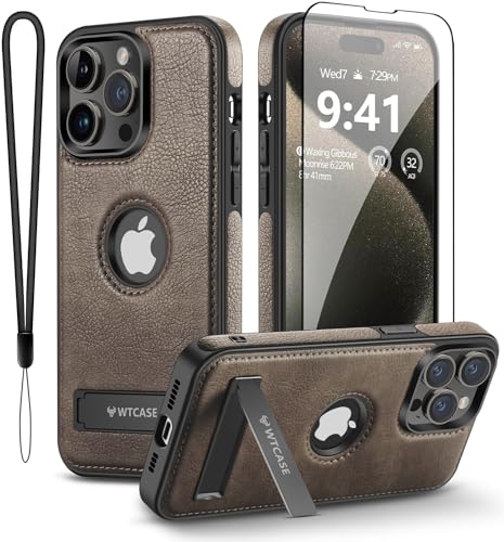 WTCASE Magnetische Lederhülle für iPhone 15 Pro Max, integrierter, unsichtbarer Ständer, kompatibel mit Magsafe, schlanker Schutzhülle, kompatibel mit iPhone 15 Pro Max (2023), 17 cm (6,7 Zoll von WTCASE