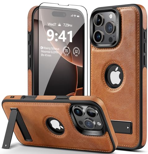 WTCASE Schutzhülle für iPhone 16 Pro Max (17,5 cm (6,9 Zoll), aus Leder, stark magnetisch, kompatibel mit MagSafe, schmal, verstellbarer Ständer, für iPhone 16 Pro Max (2024), 17,5 cm (6,9 Zoll), von WTCASE