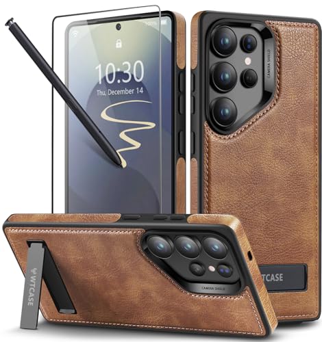 WTCASE Starke magnetische Schutzhülle für Samsung Galaxy S25 Ultra, Leder, [kompatibel mit MagSafe], schlanker, Verstellbarer Ständer, Handyhülle für Samsung S25 Ultra (Braun) von WTCASE
