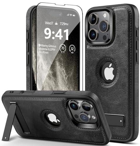 WTCASE Starke magnetische Schutzhülle für iPhone 16 Pro Max (17,5 cm), Leder, [kompatibel mit MagSafe], schlanker, verstellbarer Ständer, Handyhülle für iPhone 16 Pro Max (2024) 17,5 cm (6,9 Zoll) von WTCASE