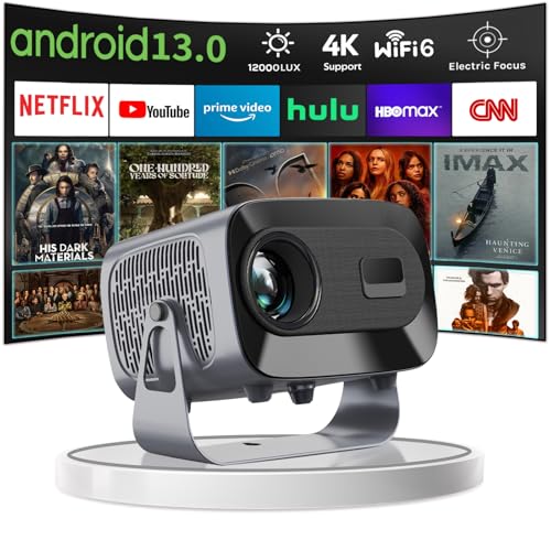 WTONISY 360° drehbarer Beamer Mini Projektor unterstützt 1080P Android 13.0 Wandprojektor mit Lautsprecher, Netflix, Autofokus Auto Keystone 2+16GB Heimkino Beamer Bluetooth TV Box WiFi, im Freien von WTONISY