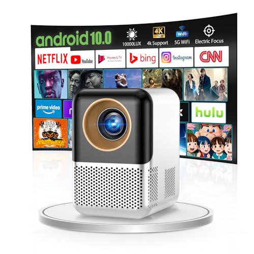 Mini Beamer 1080P Android 10.0 Wandprojektor mit Lautsprecher, Netflix, Auto-Fokus 2+16GB TV Beamer Bluetooth von WTONISY