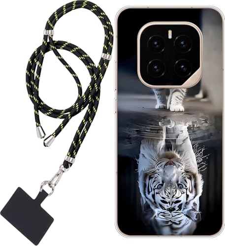 WUACYEAMING Hülle für Honor GT PRO,Mode Chic Muster Ultra Dünn TPU Silikon Schutzhülle Slim Case Cover Katze und Tiger Weißer Tiger+1*Tragbares Universal-Lanyard von WUACYEAMING