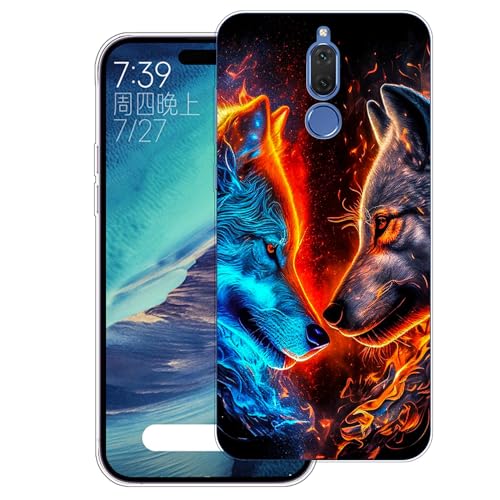 WUACYEAMING Hülle für Huawei Mate 10 lite,Aesthetic Motiv Weiche Silikon Muster TPU Bumper Stoßfest Schutzhülle Transparent Mädchen mit Cover HandyHülle case Pattern-(Zwei Wölfe) von WUACYEAMING